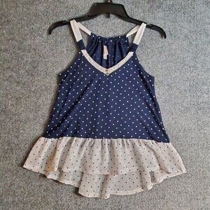 Xhilaration Teens Womens Tank Top Size Small Petite Blue polka dot Beach Shcool